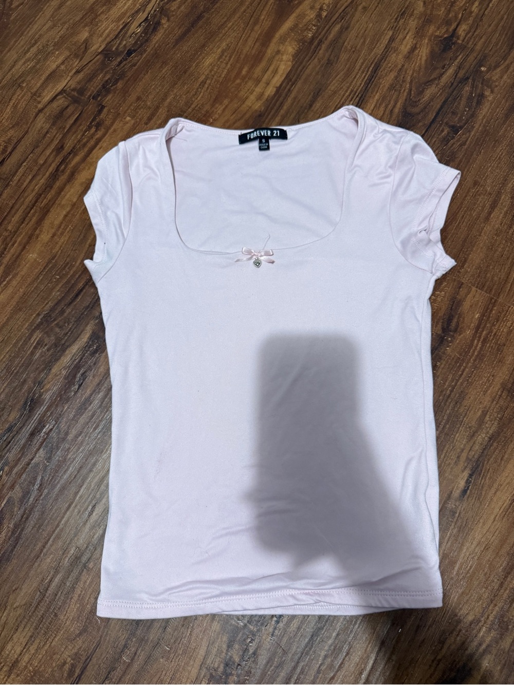 Forever 21 Pale Pink Scoop Neck Tee with Bow Accent